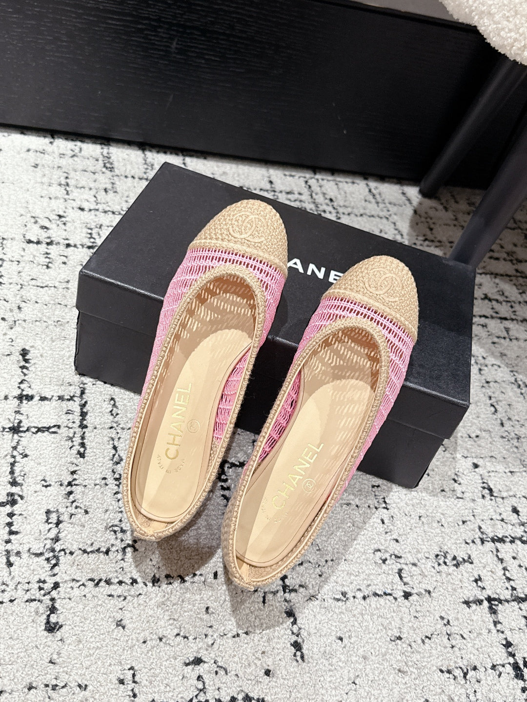 BALLET FLAT 25S IN PINK AND BEIGE RAFFIA - 35
