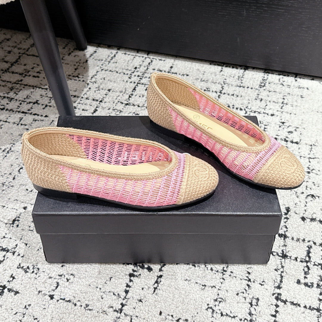 BALLET FLAT 25S IN PINK AND BEIGE RAFFIA - 35