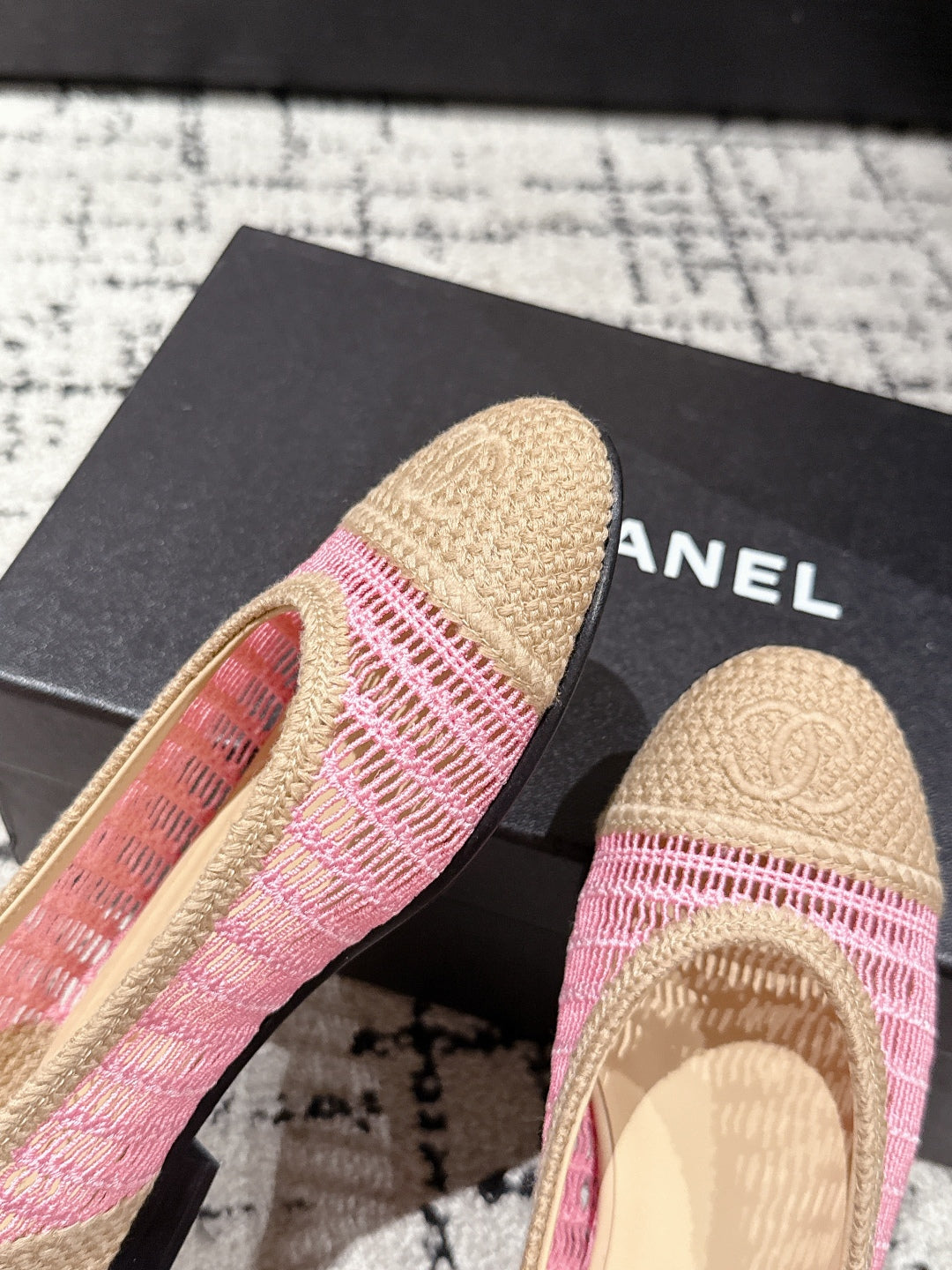 BALLET FLAT 25S IN PINK AND BEIGE RAFFIA - 35