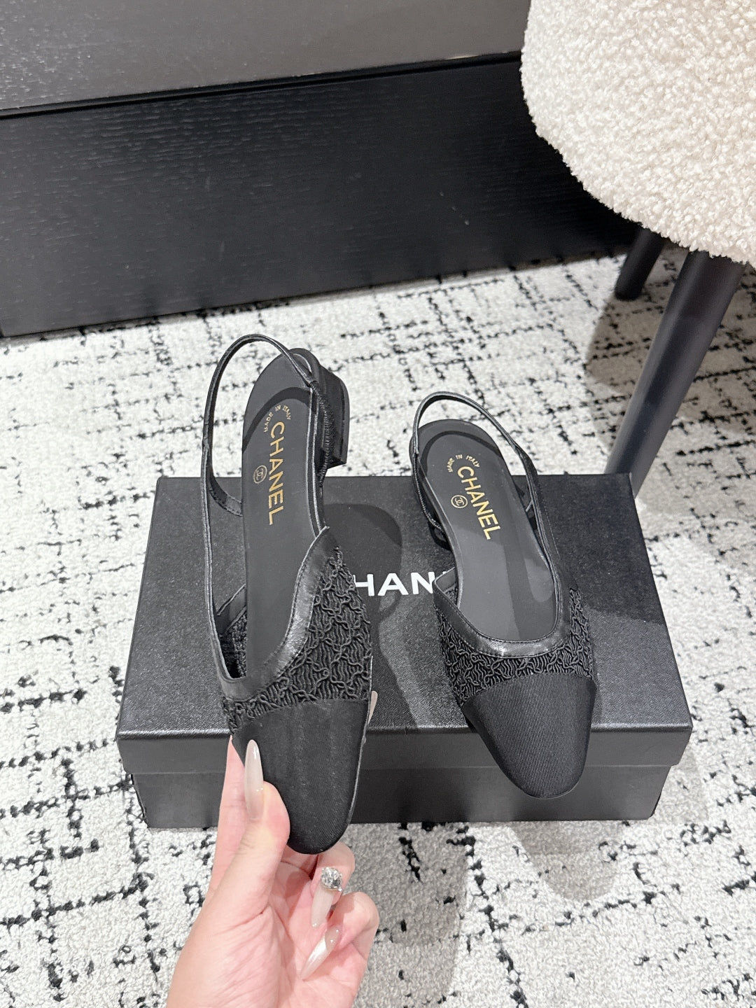 SLINGBACK 25S IN BLACK FABRIC - 35