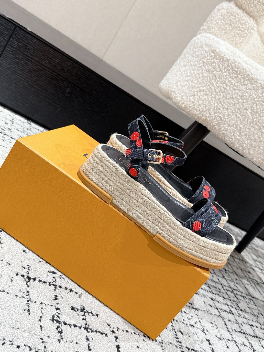 LV PLATFORM ESPADRILLE SANDALS 25S IN NAVY BLUE DENIM - 35