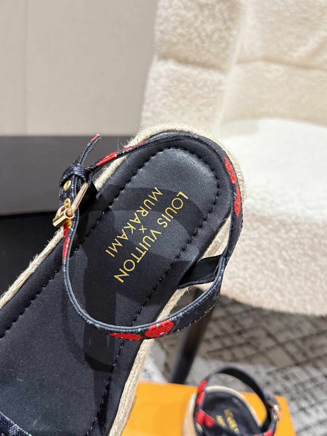 LV PLATFORM ESPADRILLE SANDALS 25S IN NAVY BLUE DENIM - 35