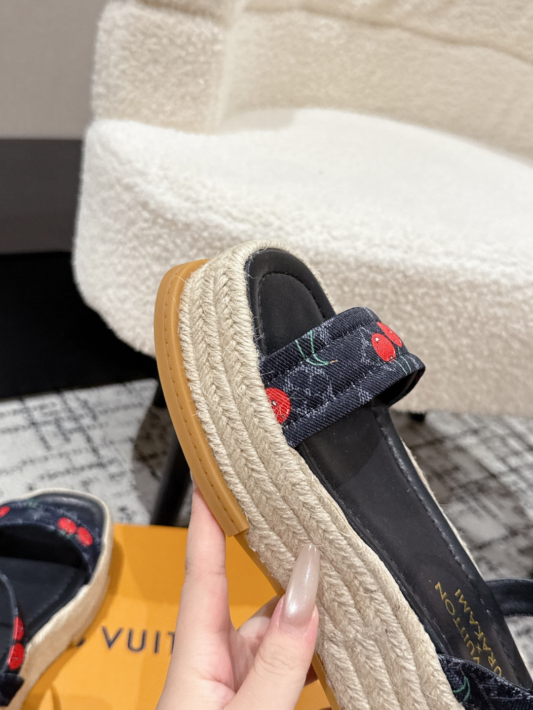 LV PLATFORM ESPADRILLE SANDALS 25S IN NAVY BLUE DENIM - 35