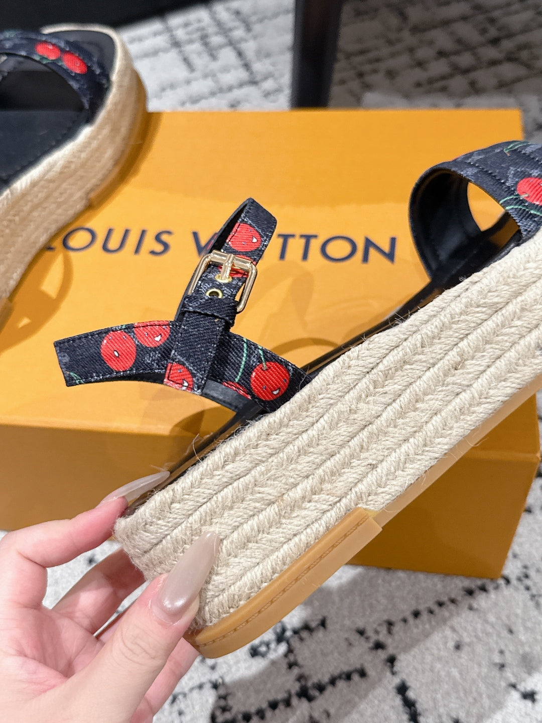 LV PLATFORM ESPADRILLE SANDALS 25S IN NAVY BLUE DENIM - 35