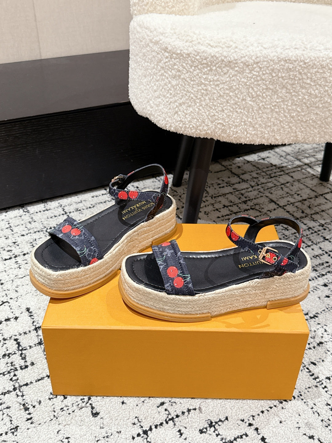 LV PLATFORM ESPADRILLE SANDALS 25S IN NAVY BLUE DENIM - 35