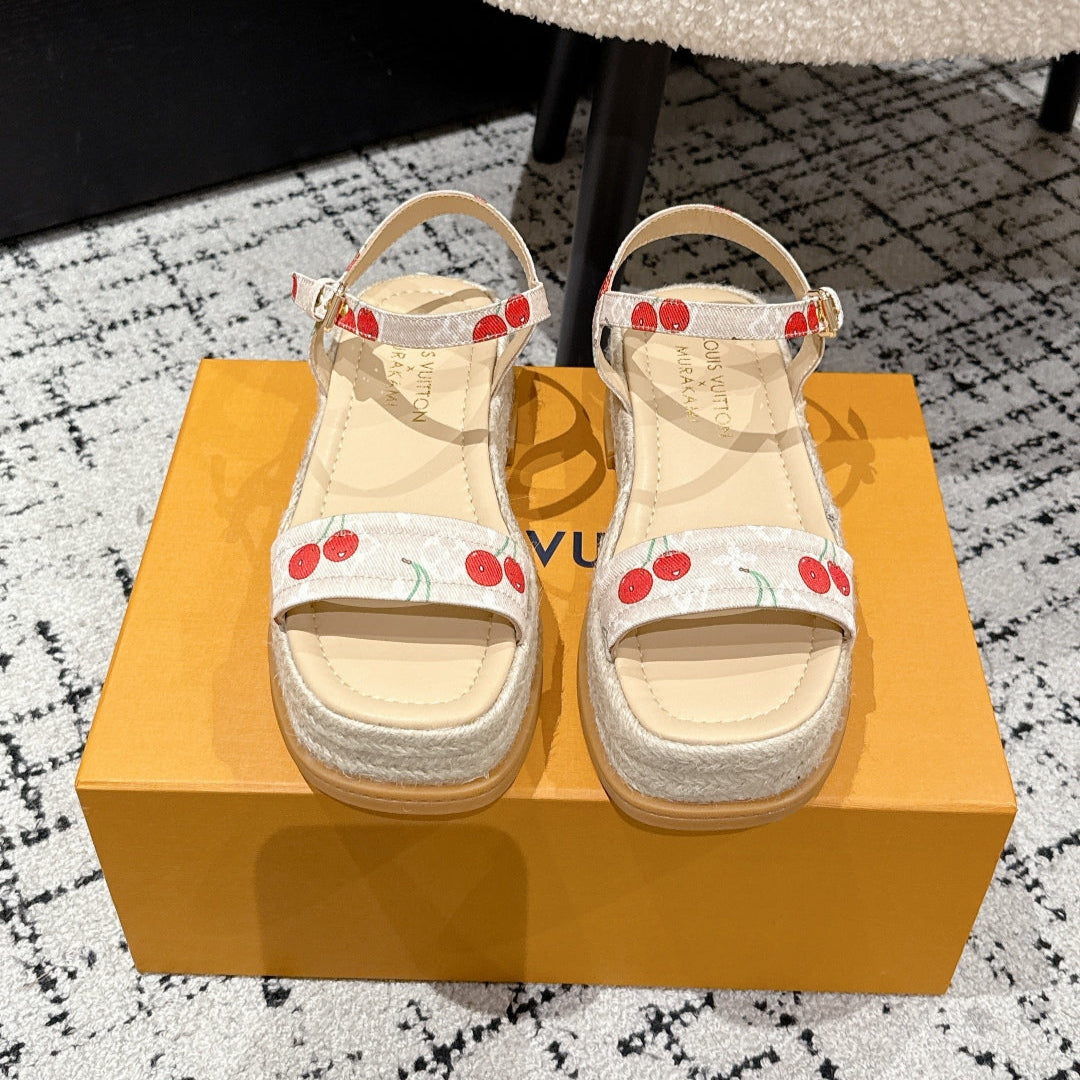 LV PLATFORM ESPADRILLE SANDALS 25S IN NUDE DENIM - 35