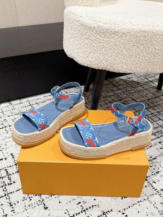LV PLATFORM ESPADRILLE SANDALS 25S IN BLUE DENIM - 35