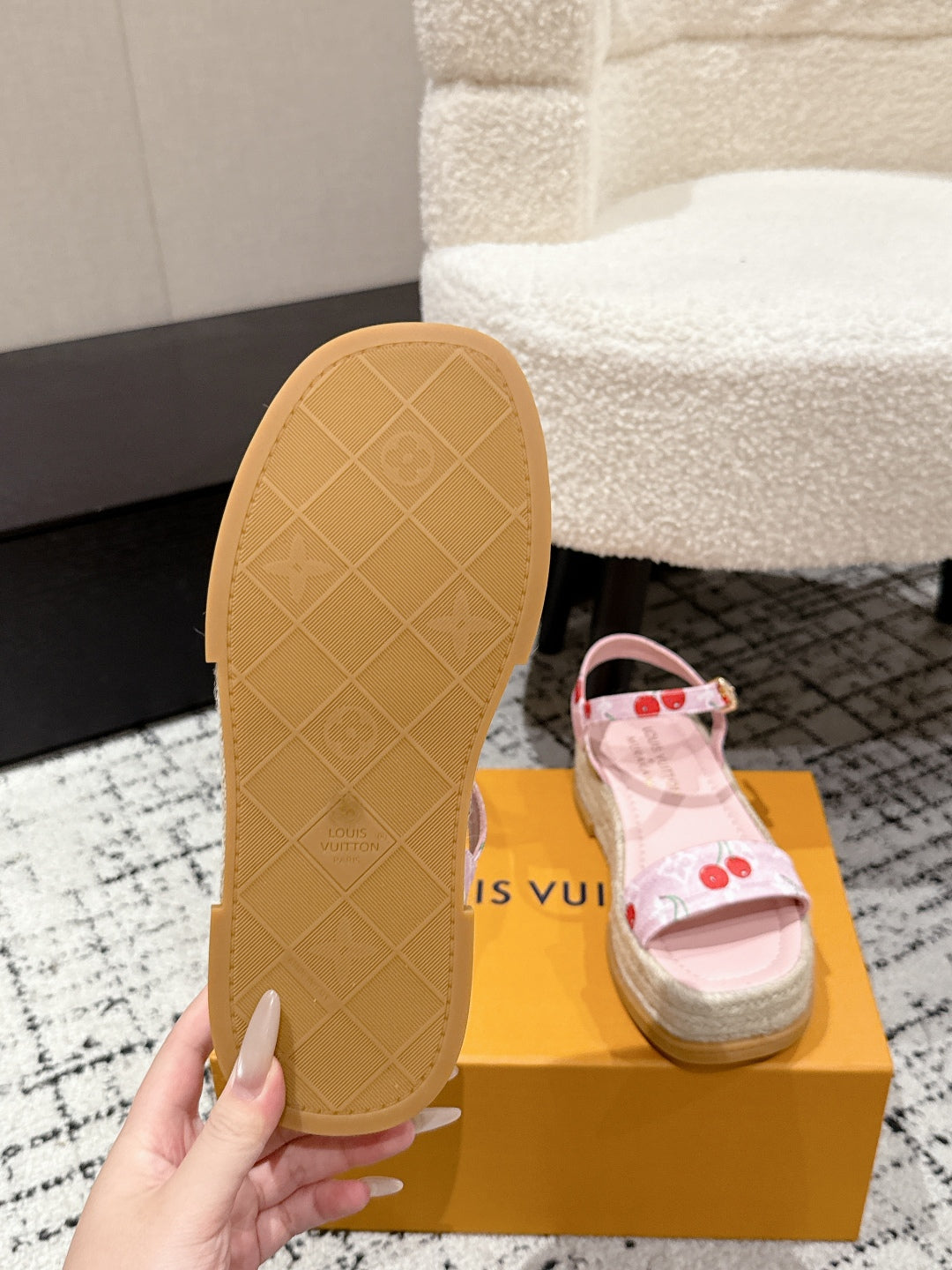 LV PLATFORM ESPADRILLE SANDALS 25S IN LIGHT PINK DENIM - 35