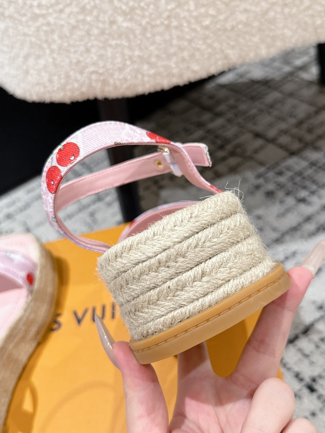LV PLATFORM ESPADRILLE SANDALS 25S IN LIGHT PINK DENIM - 35