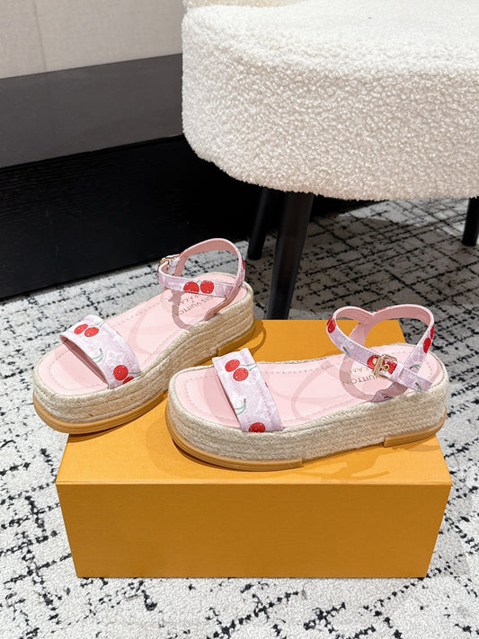 LV PLATFORM ESPADRILLE SANDALS 25S IN LIGHT PINK DENIM - 35
