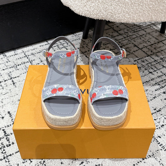LV PLATFORM ESPADRILLE SANDALS 25S IN GREY DENIM - 35