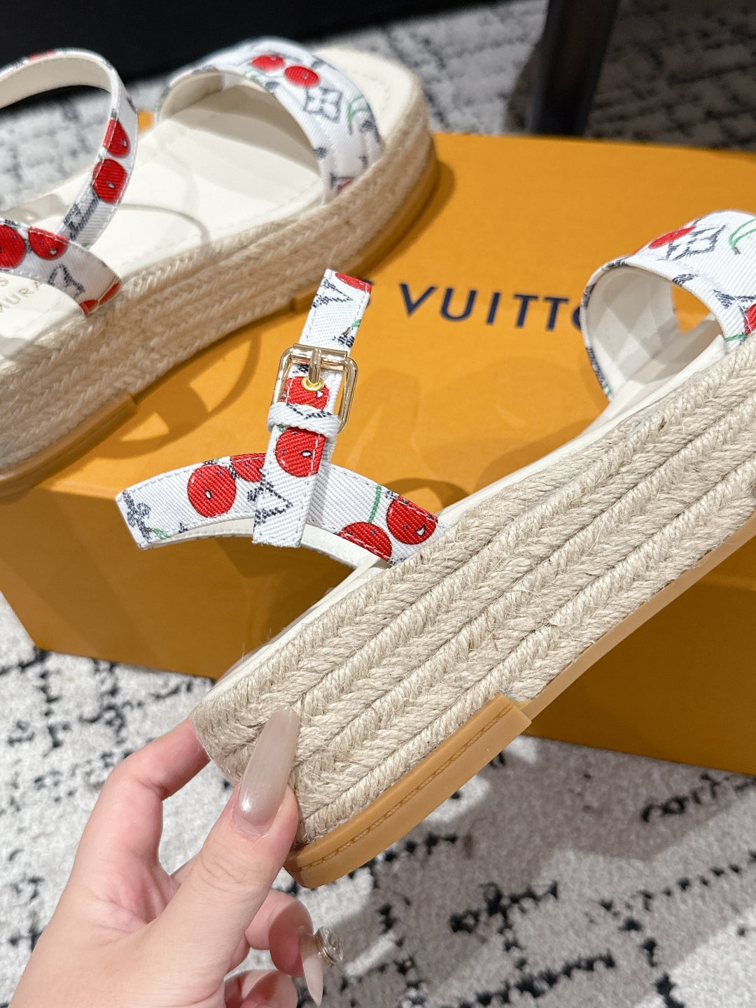 LV PLATFORM ESPADRILLE SANDALS 25S IN WHITE DENIM - 35