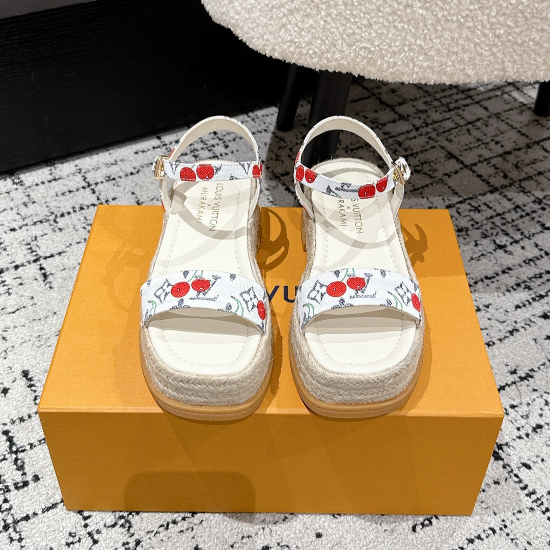 LV PLATFORM ESPADRILLE SANDALS 25S IN WHITE DENIM - 35