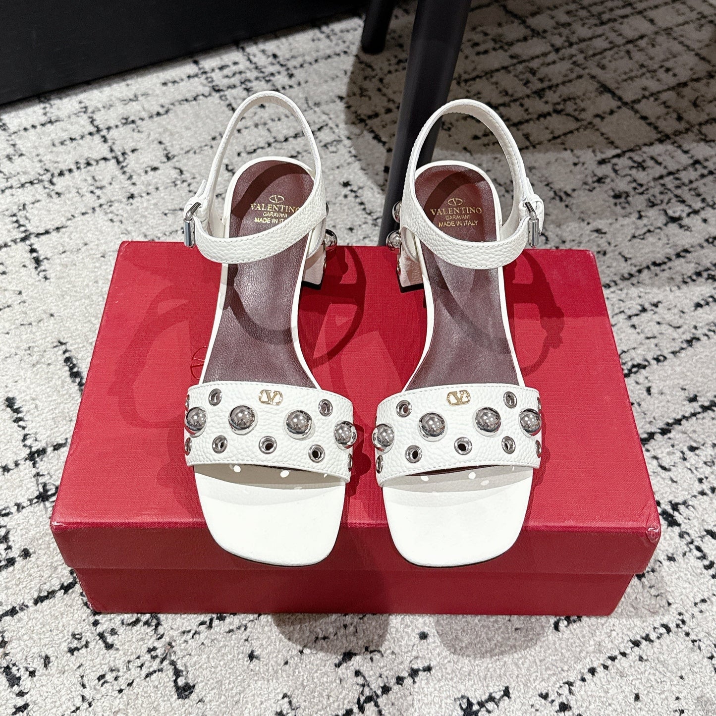 VLTN STUDDED BLOCK HEEL SANDALS 25S 60 MM IN WHITE LAMBSKIN - 35