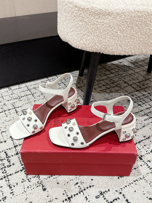 VLTN STUDDED BLOCK HEEL SANDALS 25S 60 MM IN WHITE LAMBSKIN - 35