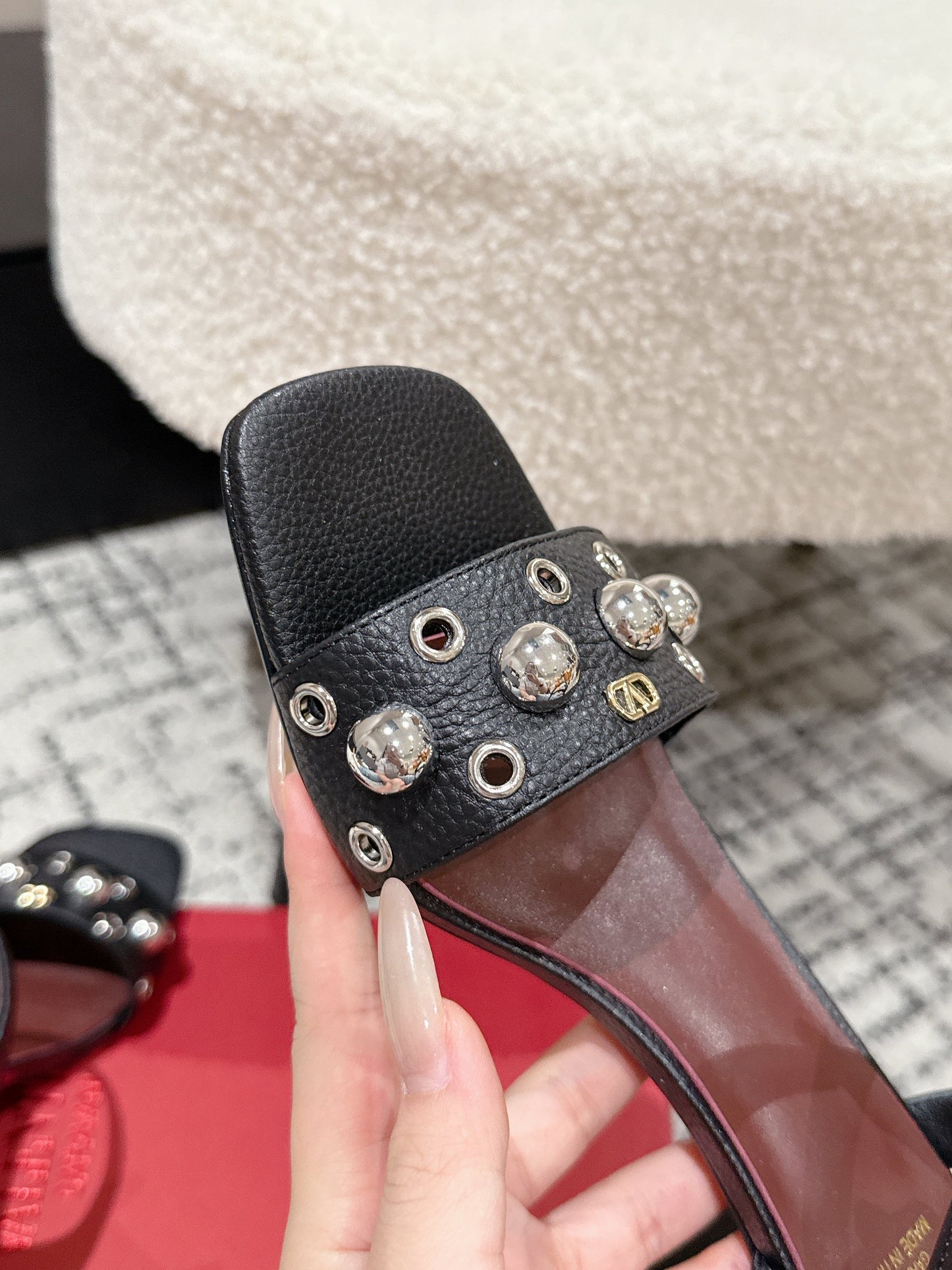 VLTN STUDDED BLOCK HEEL SANDALS 25S 60 MM IN BLACK LAMBSKIN - 35