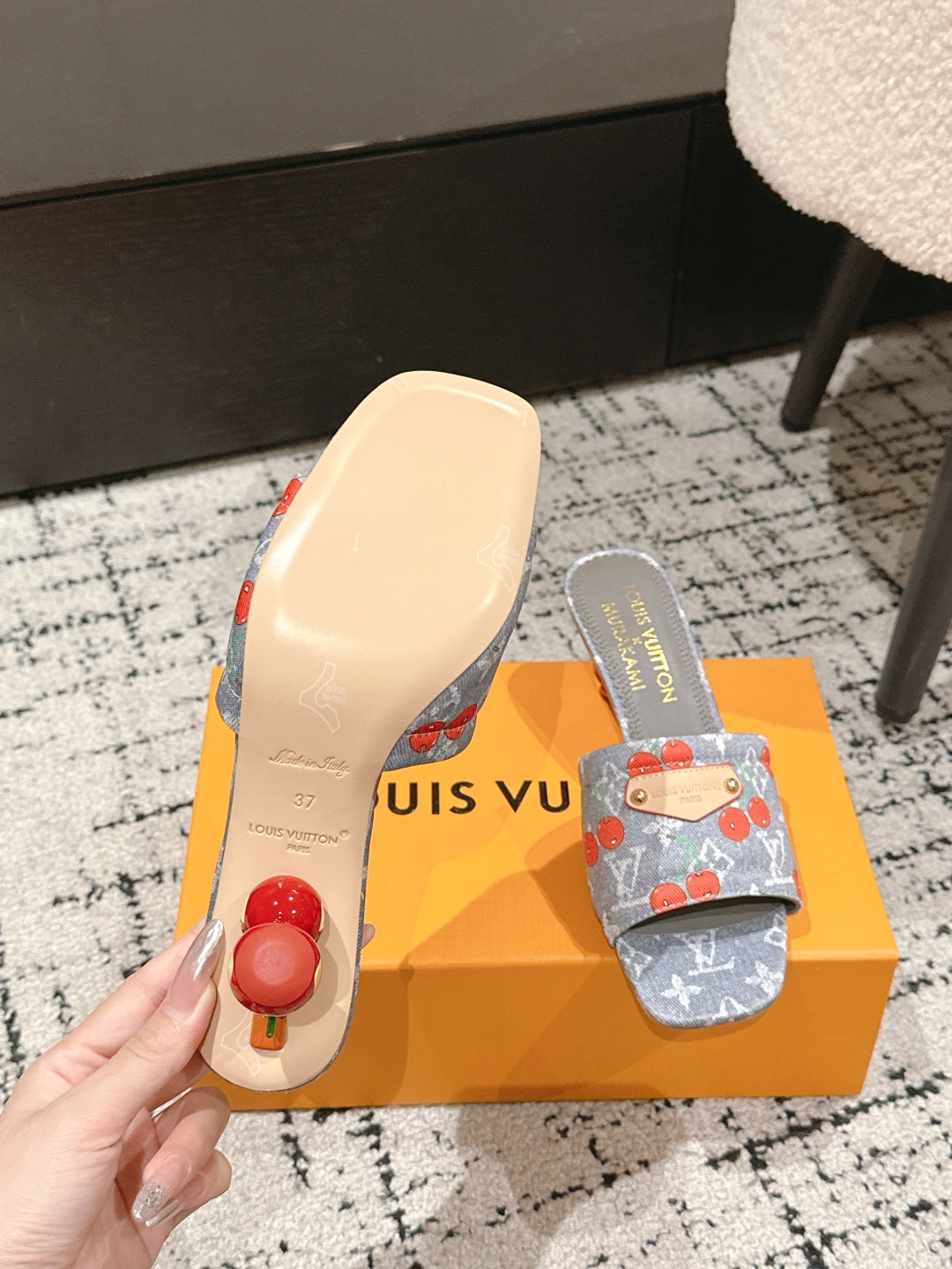 LV CHERRY HIGH HEELS 25S 55 MM IN GREY DENIM STYLE 7 - 35