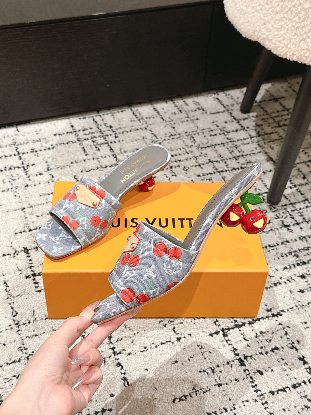 LV CHERRY HIGH HEELS 25S 55 MM IN GREY DENIM STYLE 7 - 35