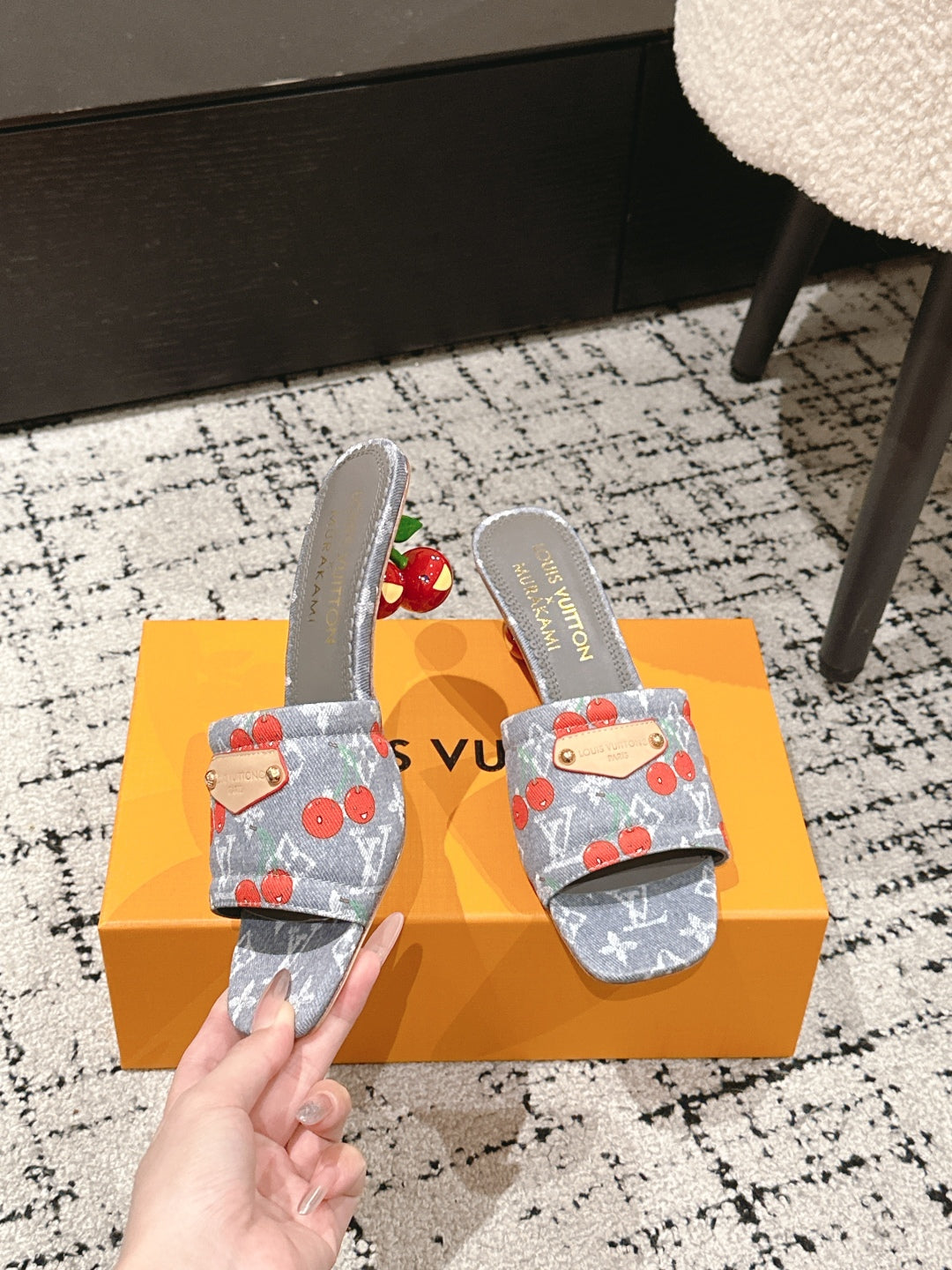 LV CHERRY HIGH HEELS 25S 55 MM IN GREY DENIM STYLE 7 - 35