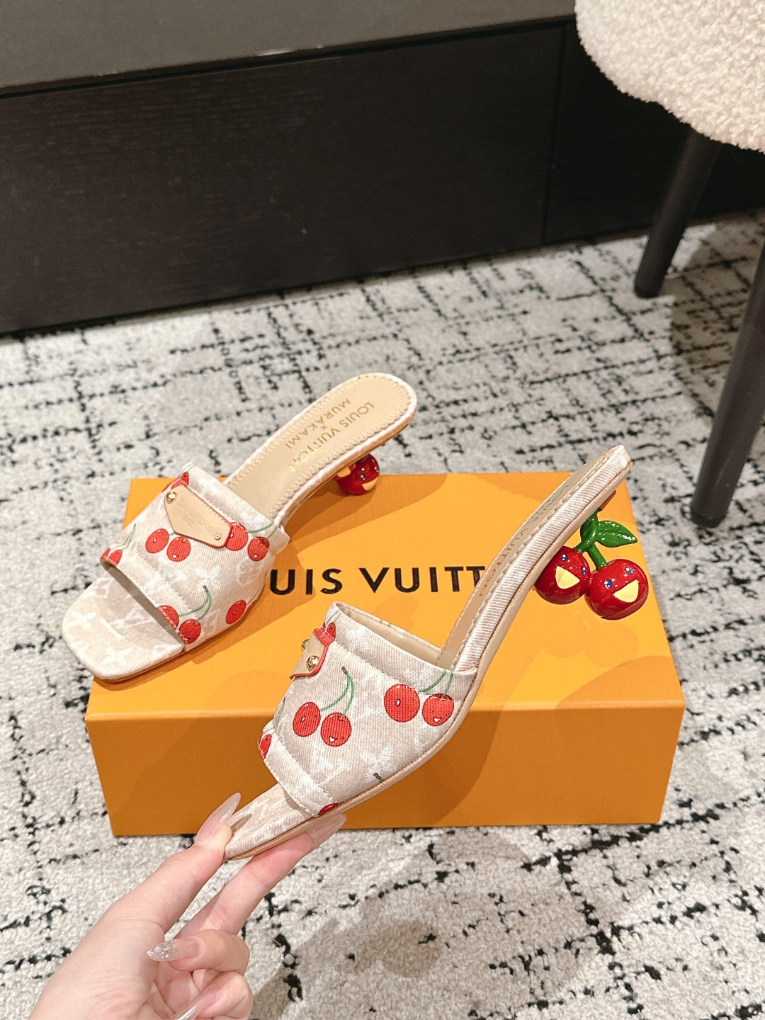 LV CHERRY HIGH HEELS 25S 55 MM IN NUDE DENIM STYLE 9 - 35