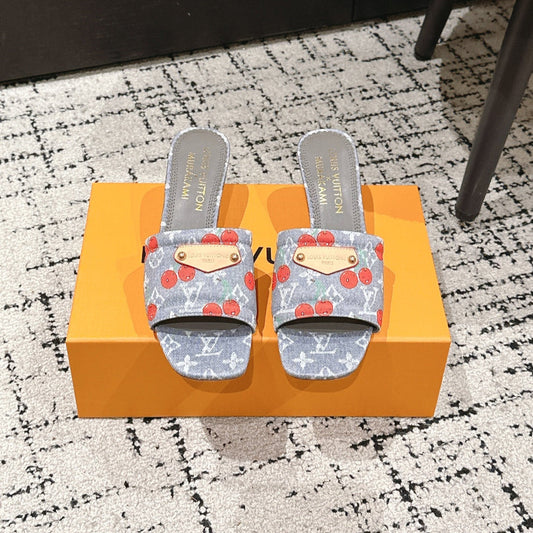LV CHERRY HIGH HEELS 25S 55 MM IN GREY DENIM STYLE 7 - 35