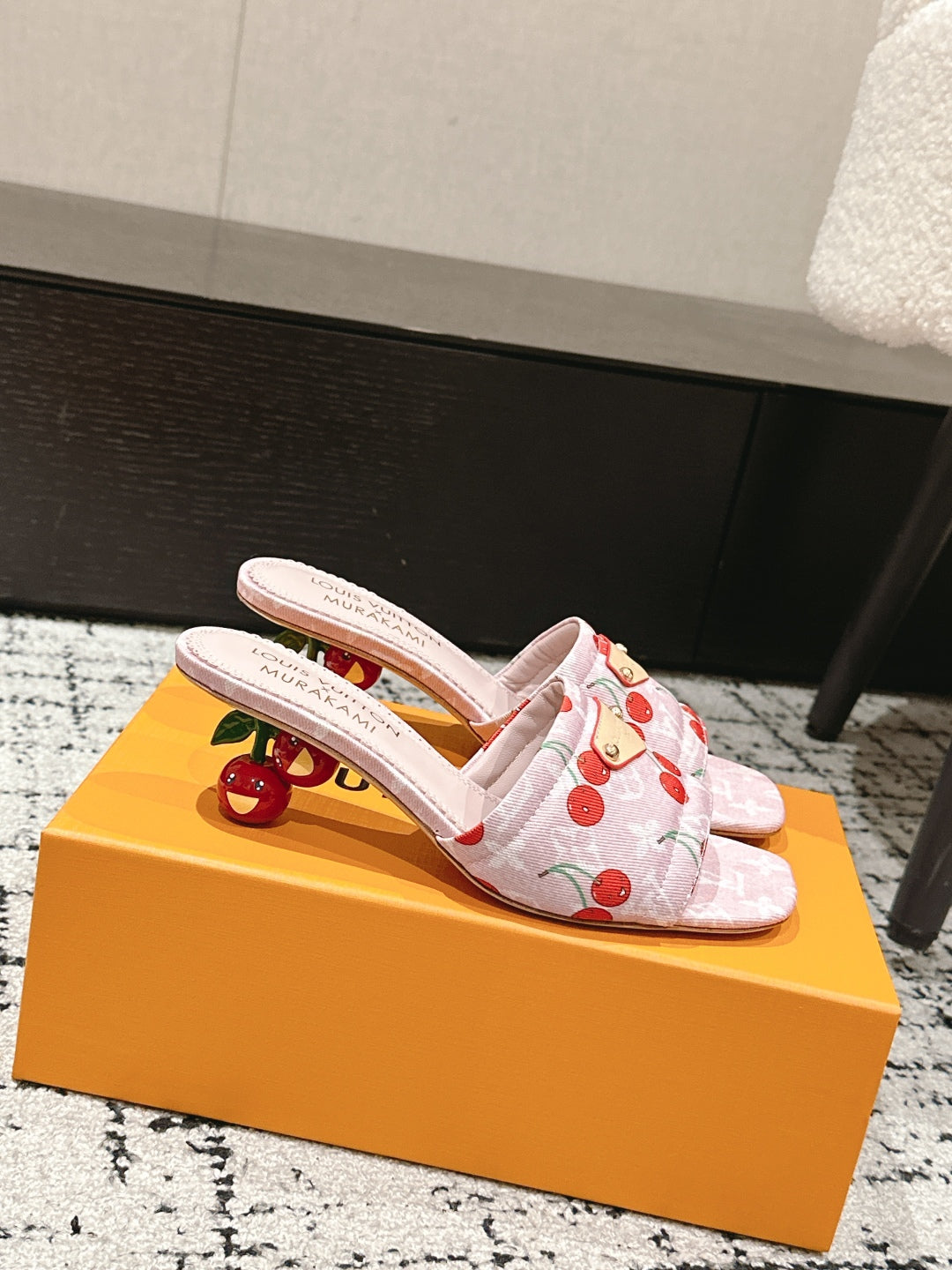 LV CHERRY HIGH HEELS 25S 55 MM IN LIGHT PINK DENIM STYLE 8 - 35