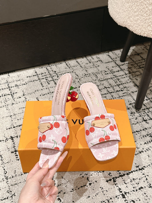 LV CHERRY HIGH HEELS 25S 55 MM IN LIGHT PINK DENIM STYLE 8 - 35