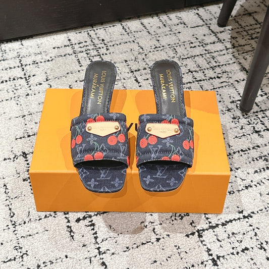 LV CHERRY HIGH HEELS 25S 55 MM IN CHARCOAL BLACK DENIM STYLE 10 - 35
