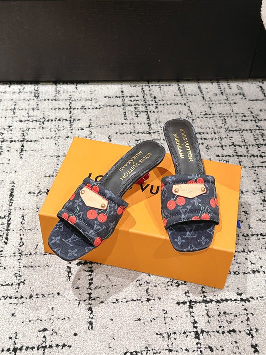 LV CHERRY HIGH HEELS 25S 55 MM IN CHARCOAL BLACK DENIM STYLE 10 - 35