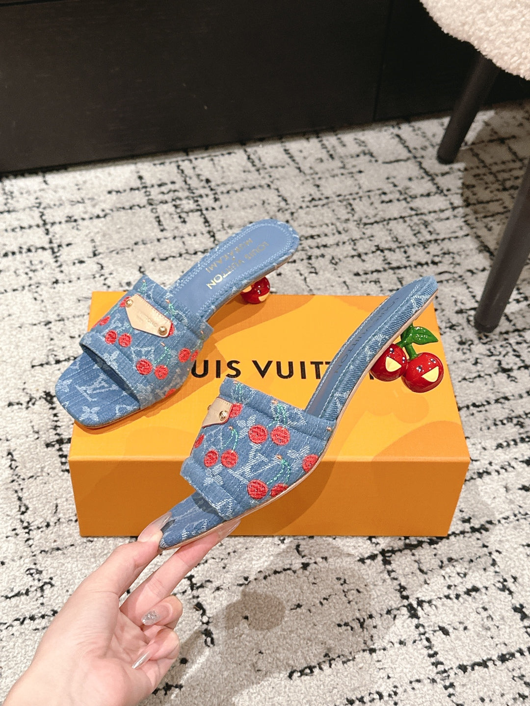 LV CHERRY HIGH HEELS 25S 55 MM IN BLUE DENIM STYLE 6 - 35