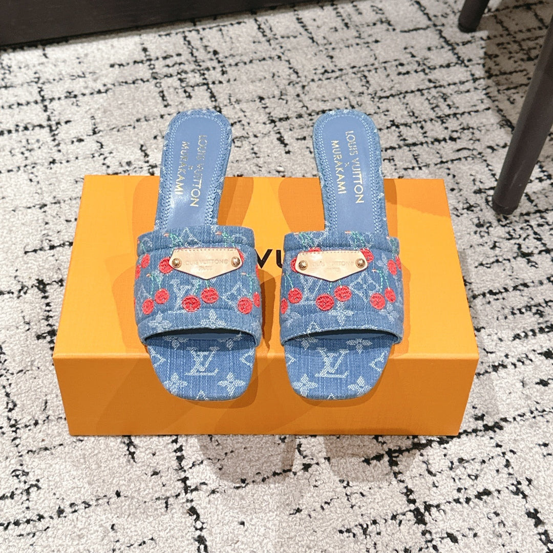 LV CHERRY HIGH HEELS 25S 55 MM IN BLUE DENIM STYLE 6 - 35