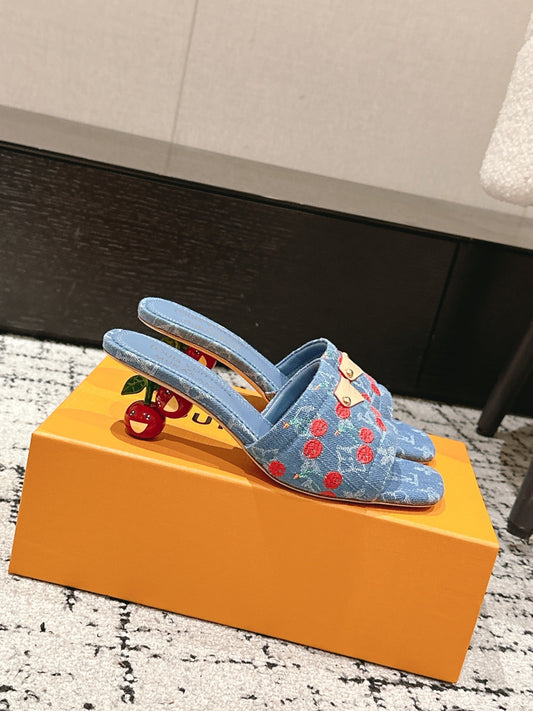 LV CHERRY HIGH HEELS 25S 55 MM IN BLUE DENIM STYLE 6 - 35
