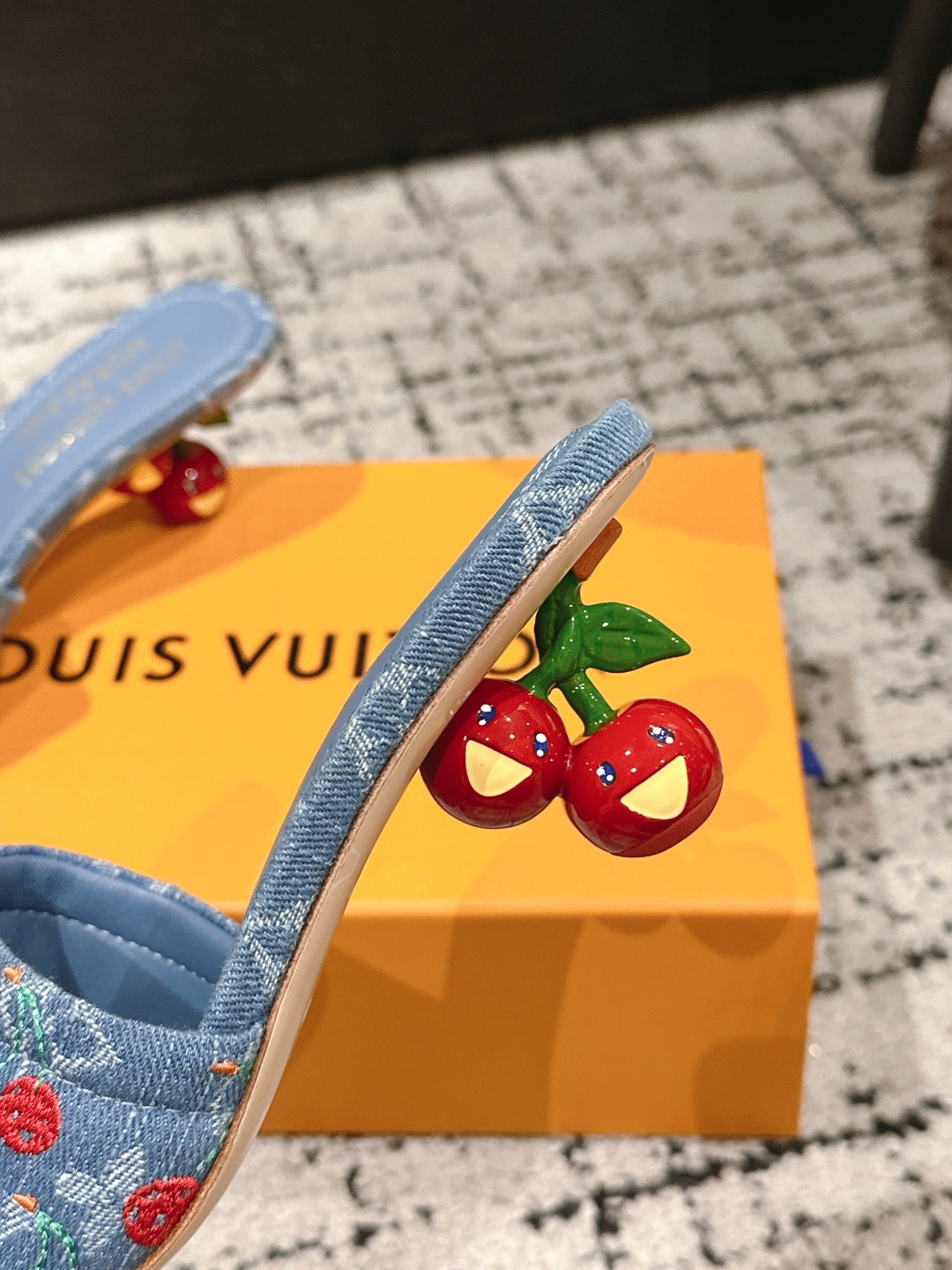 LV CHERRY HIGH HEELS 25S 55 MM IN BLUE DENIM STYLE 6 - 35