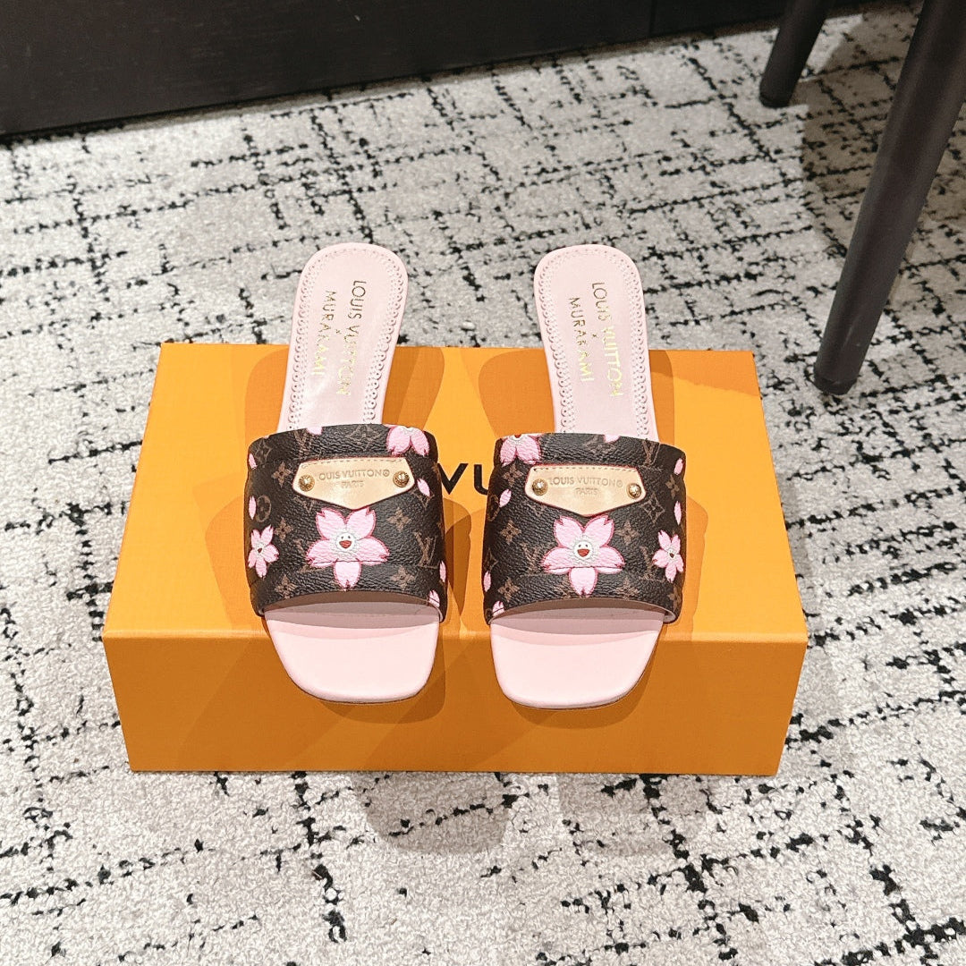 LV CHERRY HIGH HEELS 25S 55 MM IN DARK BROWN AND LIGHT PINK CALFSKIN STYLE 2 - 35