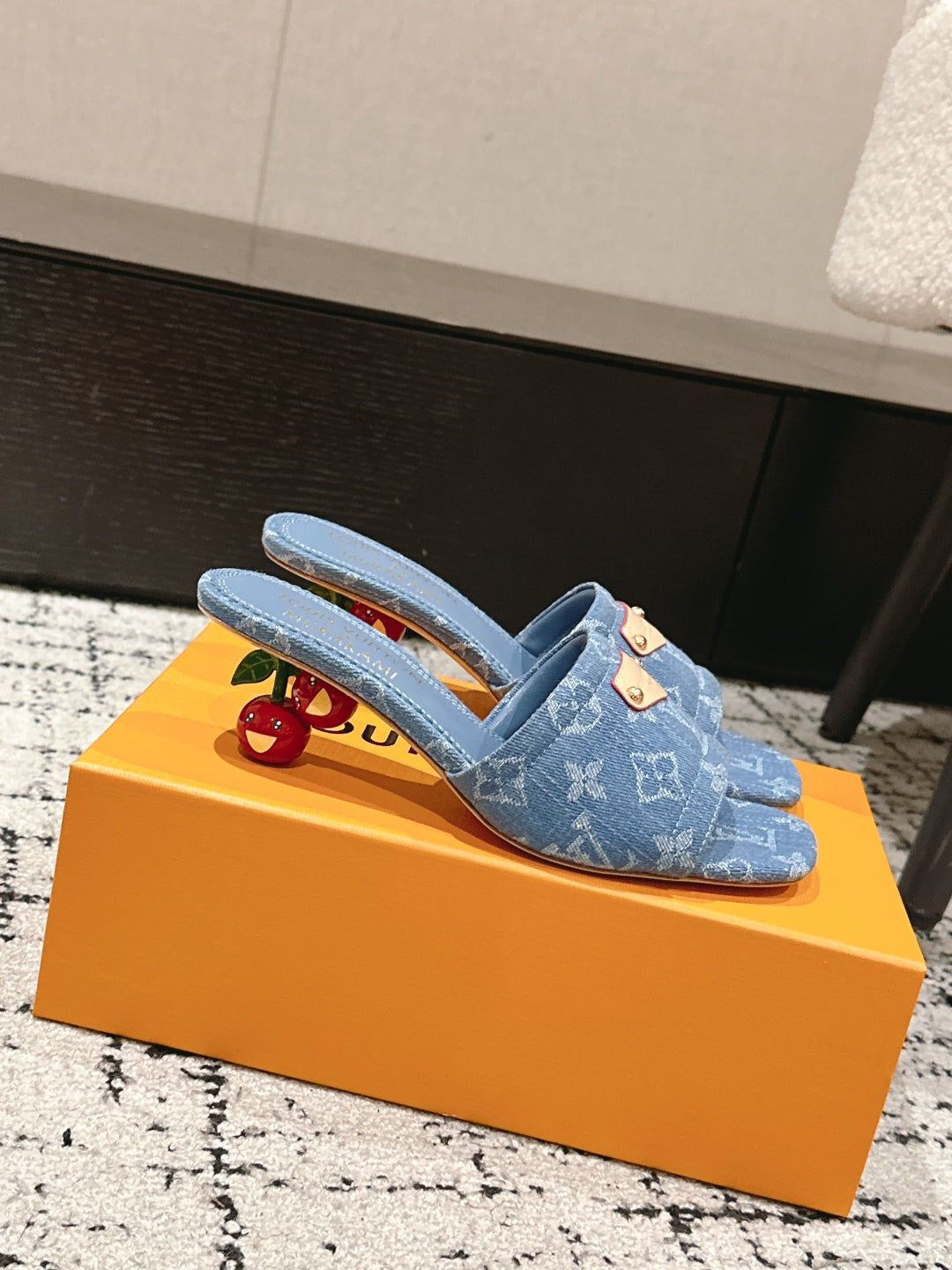 LV CHERRY HIGH HEELS 25S 55 MM IN BLUE DENIM STYLE 5 - 35