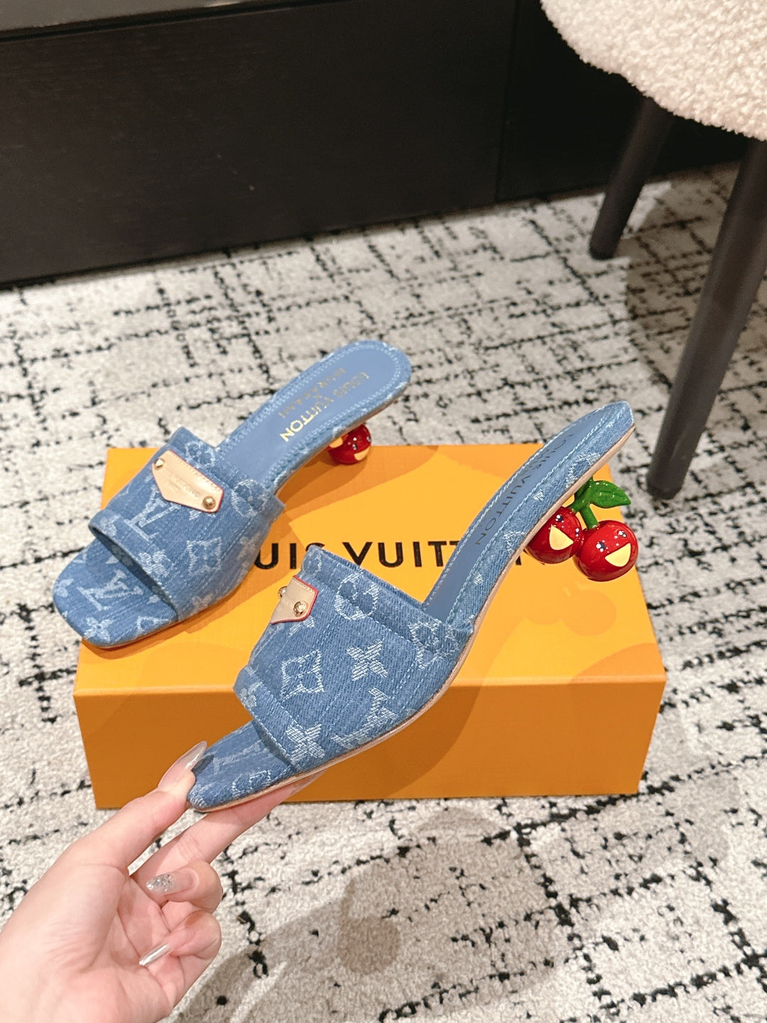 LV CHERRY HIGH HEELS 25S 55 MM IN BLUE DENIM STYLE 5 - 35