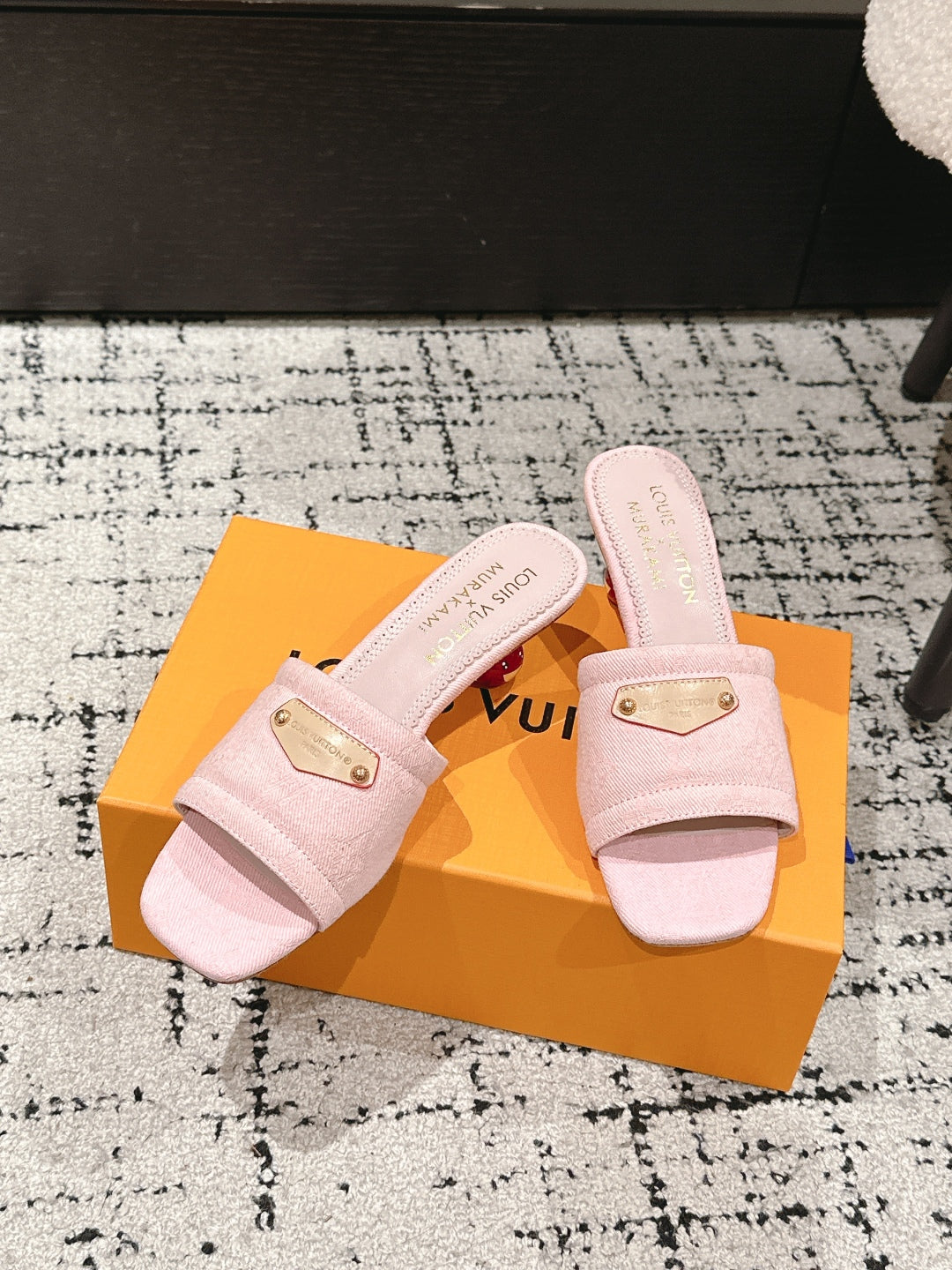LV CHERRY HIGH HEELS 25S 55 MM IN LIGHT PINK DENIM STYLE 4 - 35