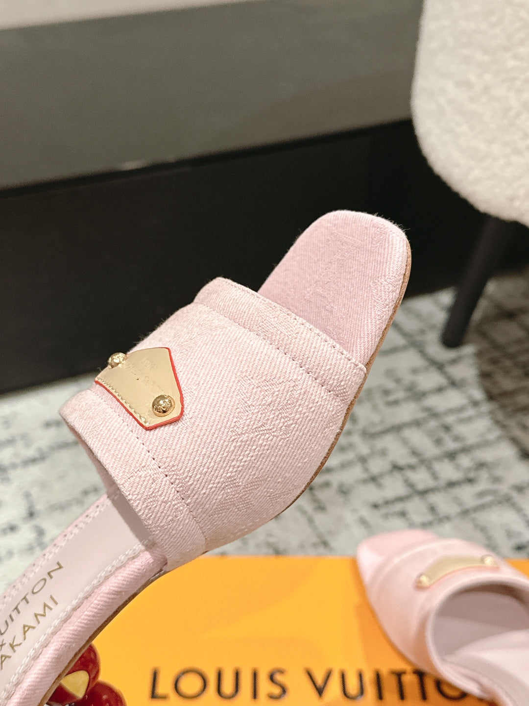 LV CHERRY HIGH HEELS 25S 55 MM IN LIGHT PINK DENIM STYLE 4 - 35
