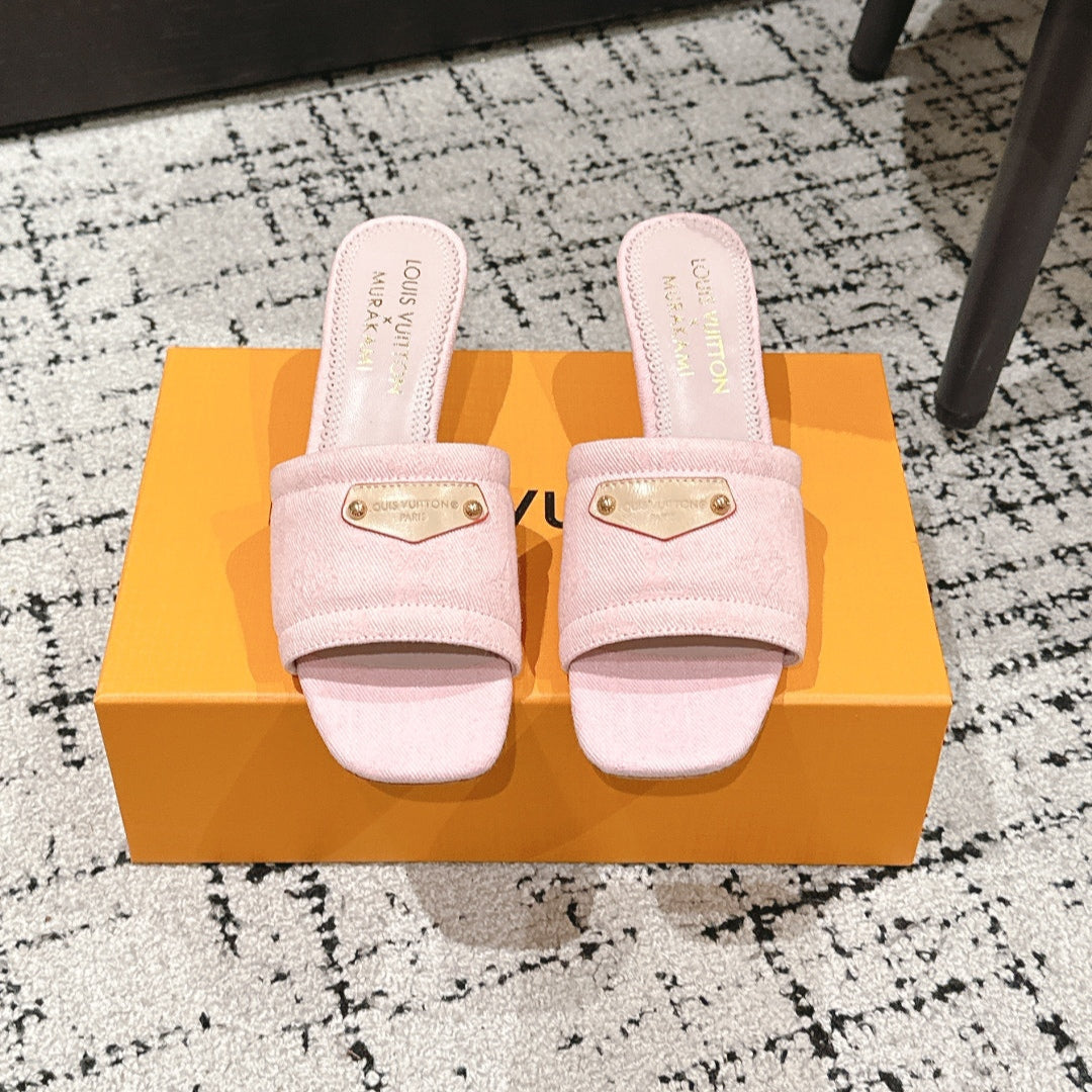 LV CHERRY HIGH HEELS 25S 55 MM IN LIGHT PINK DENIM STYLE 4 - 35