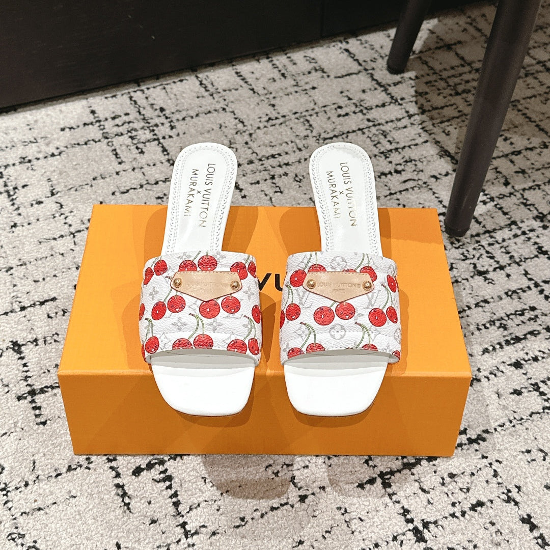 LV CHERRY HIGH HEELS 25S 55 MM IN WHITE CALFSKIN STYLE 11 - 35