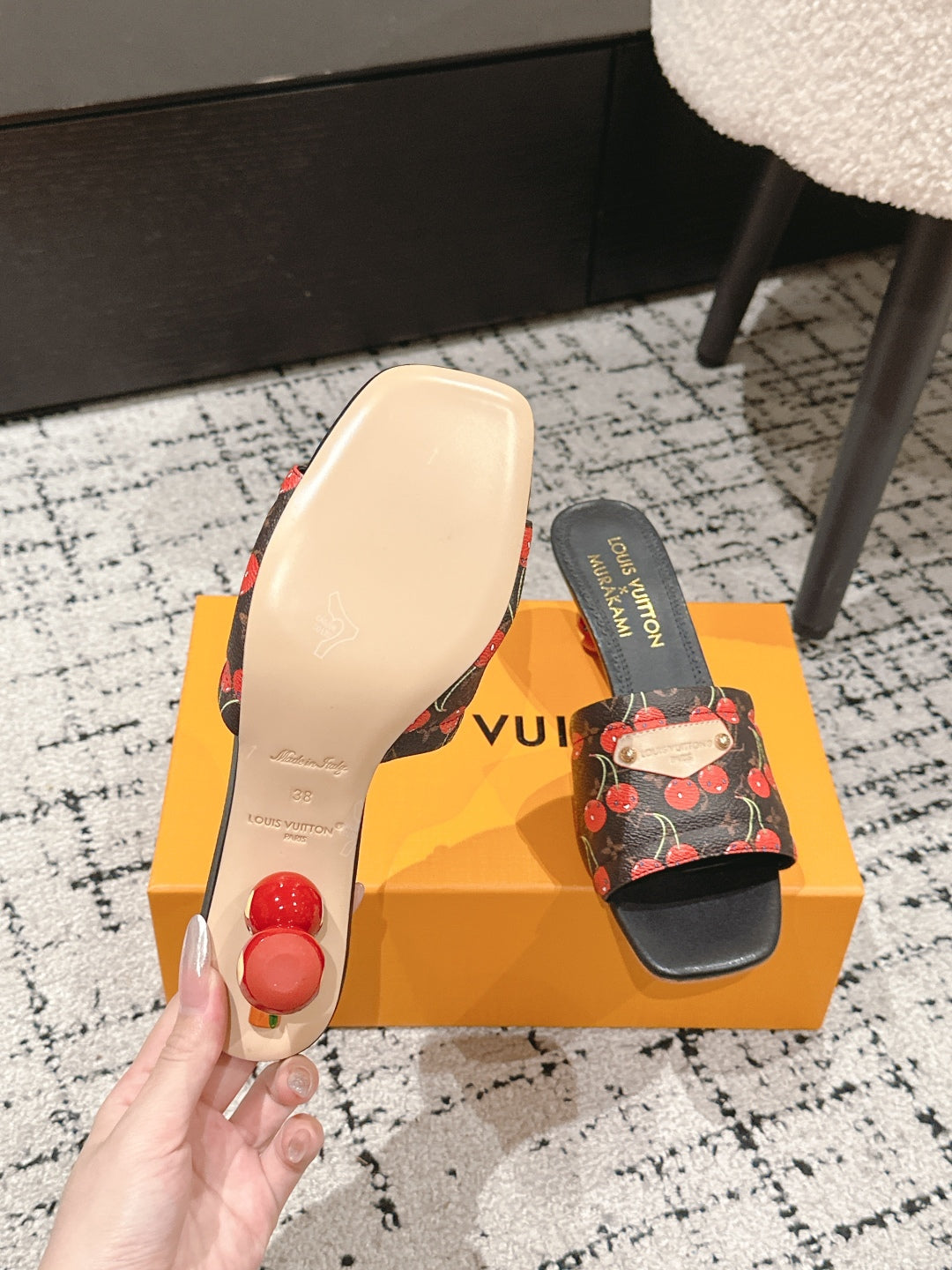 LV CHERRY HIGH HEELS 25S 55 MM IN DARK BROWN MIX BLACK CALFSKIN STYLE 12 - 35
