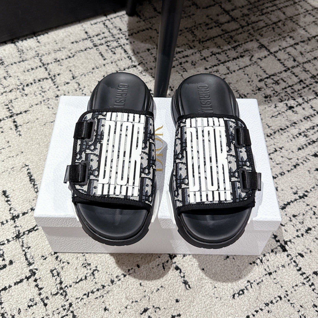 DIOR ADJUSTABLE STRAP SANDALS 25S 50 MM IN BLACK FABRIC MIX CALFSKIN STYLE 4 - 35
