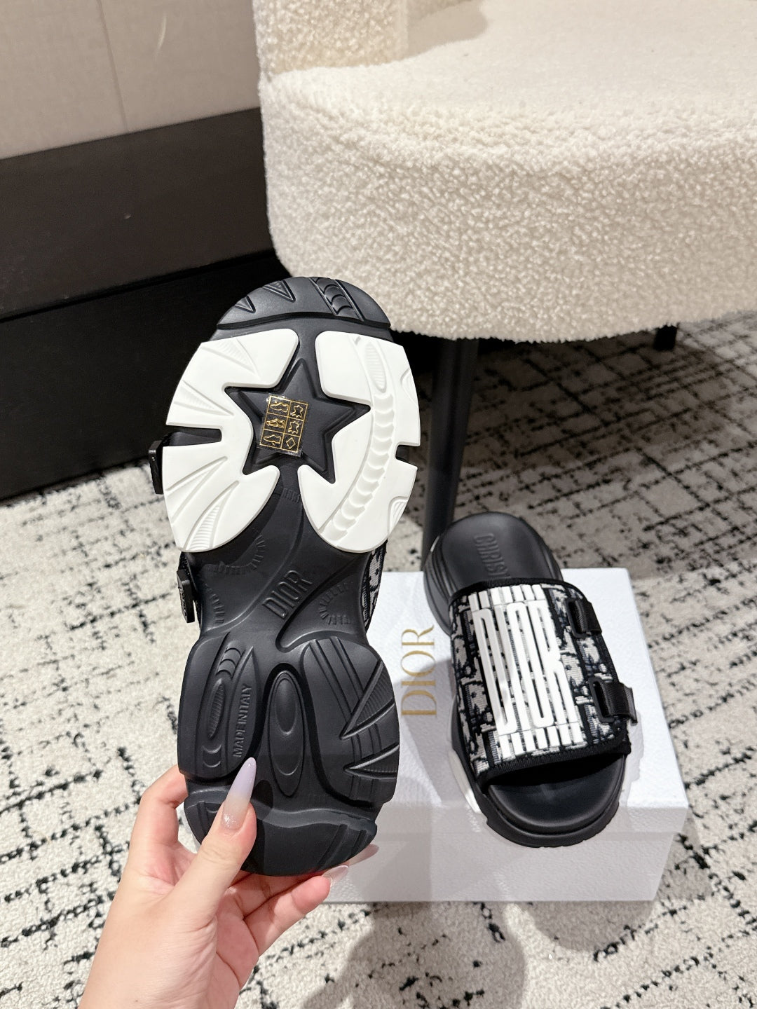 DIOR ADJUSTABLE STRAP SANDALS 25S 50 MM IN BLACK FABRIC MIX CALFSKIN STYLE 4 - 35