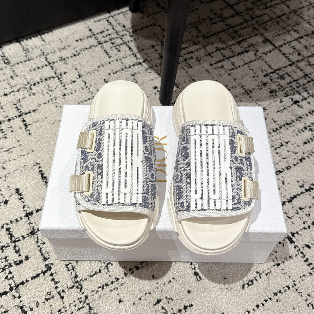 DIOR ADJUSTABLE STRAP SANDALS 25S 50 MM IN CREAM GREY FABRIC MIX WHITE CALFSKIN STYLE 3 - 35