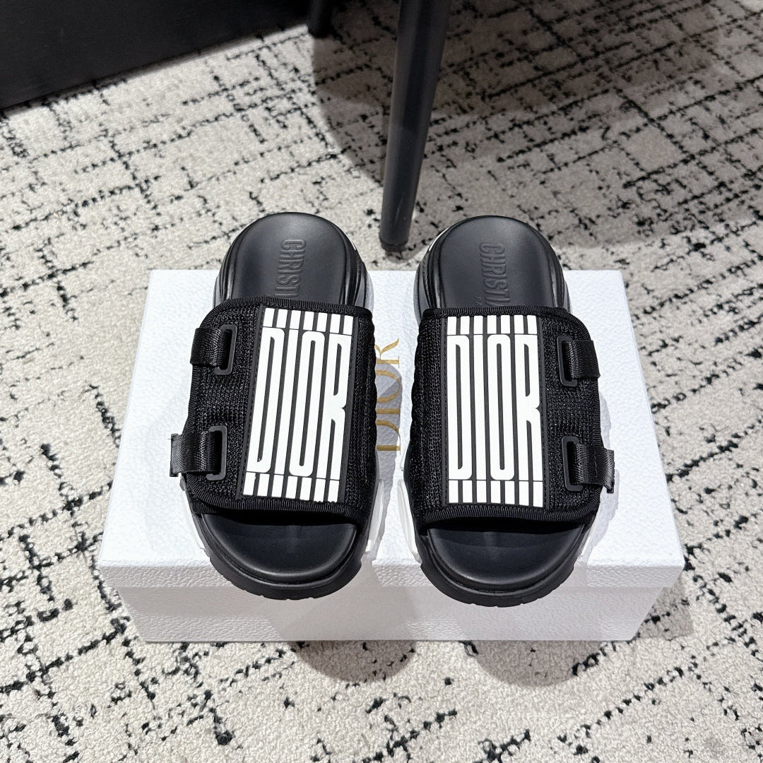 DIOR ADJUSTABLE STRAP SANDALS 25S 50 MM IN BLACK FABRIC MIX CALFSKIN STYLE 5 - 35