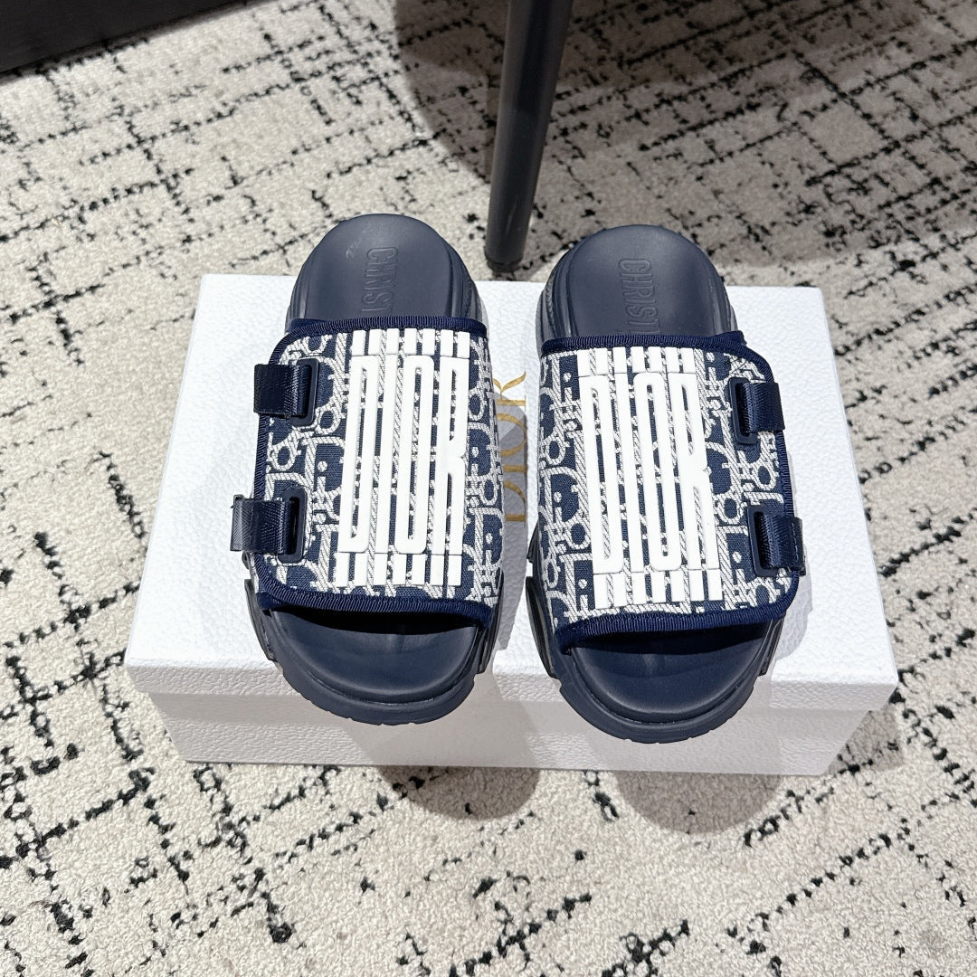 DIOR ADJUSTABLE STRAP SANDALS 25S 50 MM IN NAVY BLUE FABRIC MIX CALFSKIN STYLE 2 - 35