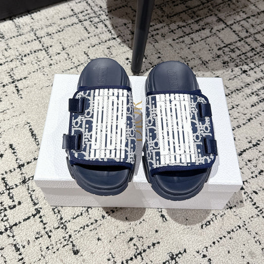 DIOR ADJUSTABLE STRAP SANDALS 25S 50 MM IN NAVY BLUE FABRIC MIX CALFSKIN STYLE 2 - 35