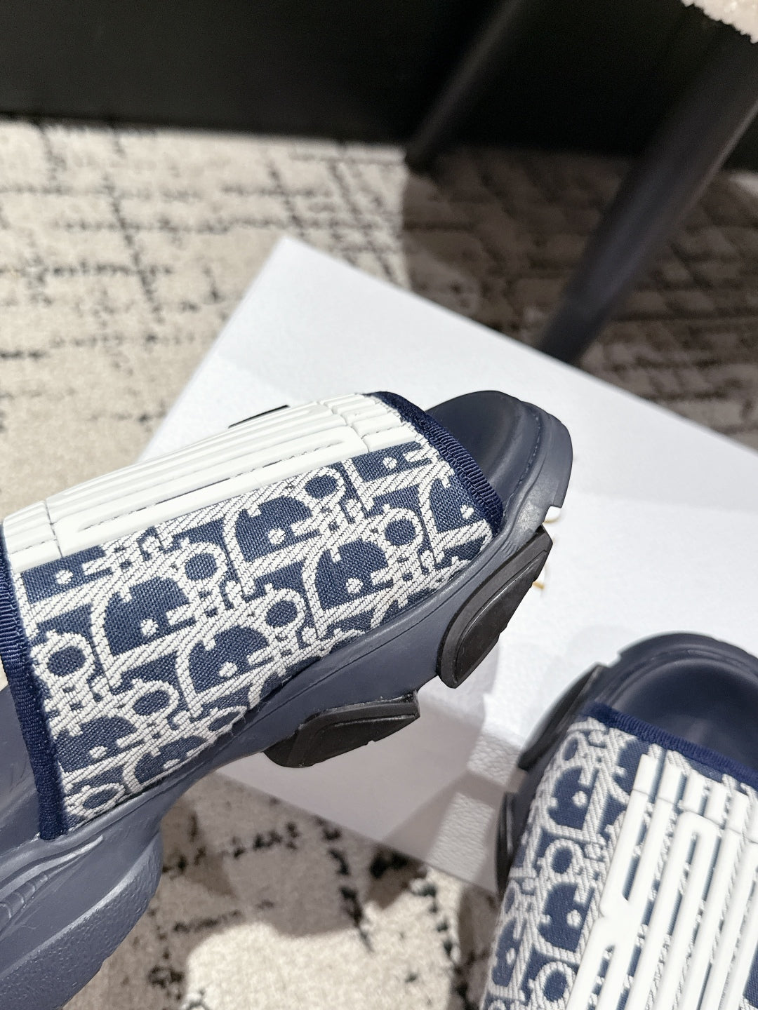 DIOR ADJUSTABLE STRAP SANDALS 25S 50 MM IN NAVY BLUE FABRIC MIX CALFSKIN STYLE 2 - 35