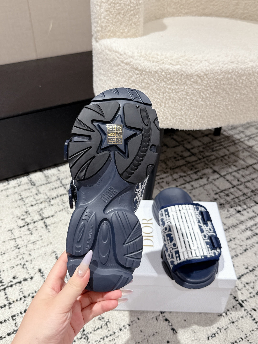 DIOR ADJUSTABLE STRAP SANDALS 25S 50 MM IN NAVY BLUE FABRIC MIX CALFSKIN STYLE 2 - 35