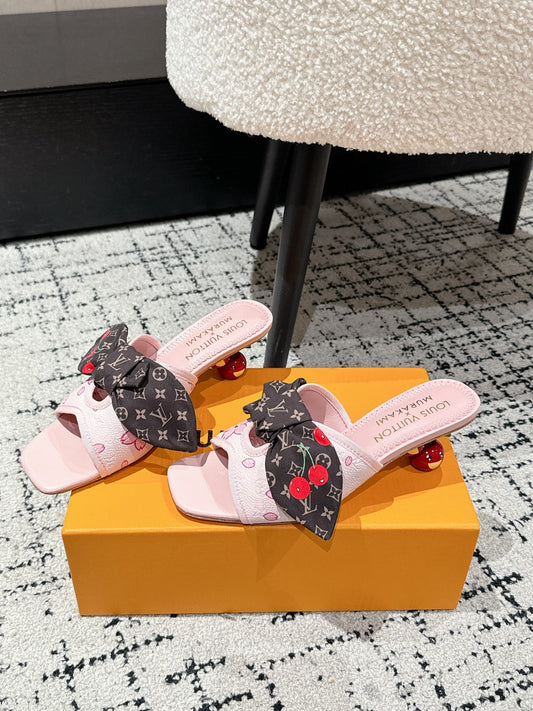 LV CHERRY HIGH HEELS 25S IN PINK CALFSKIN WITH BOW STYLE 17 - 35